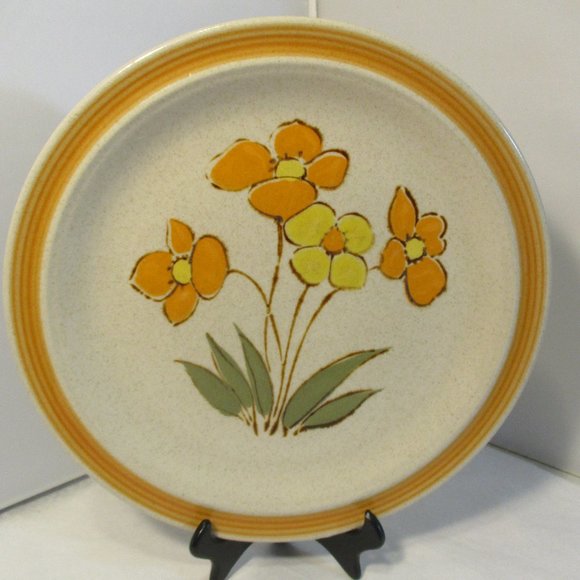 Vintage 1970's Ceramic Stoneware Floral Flower Power Dinner Plate MCM - Picture 4 of 8
